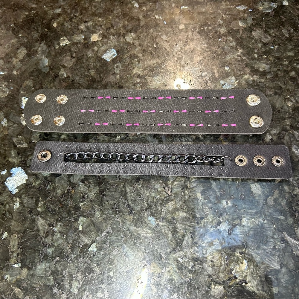 My Valentines Pack 2 PCs Pink and Black faux leather Gothic studded Chain Punk - Picture 8 of 8